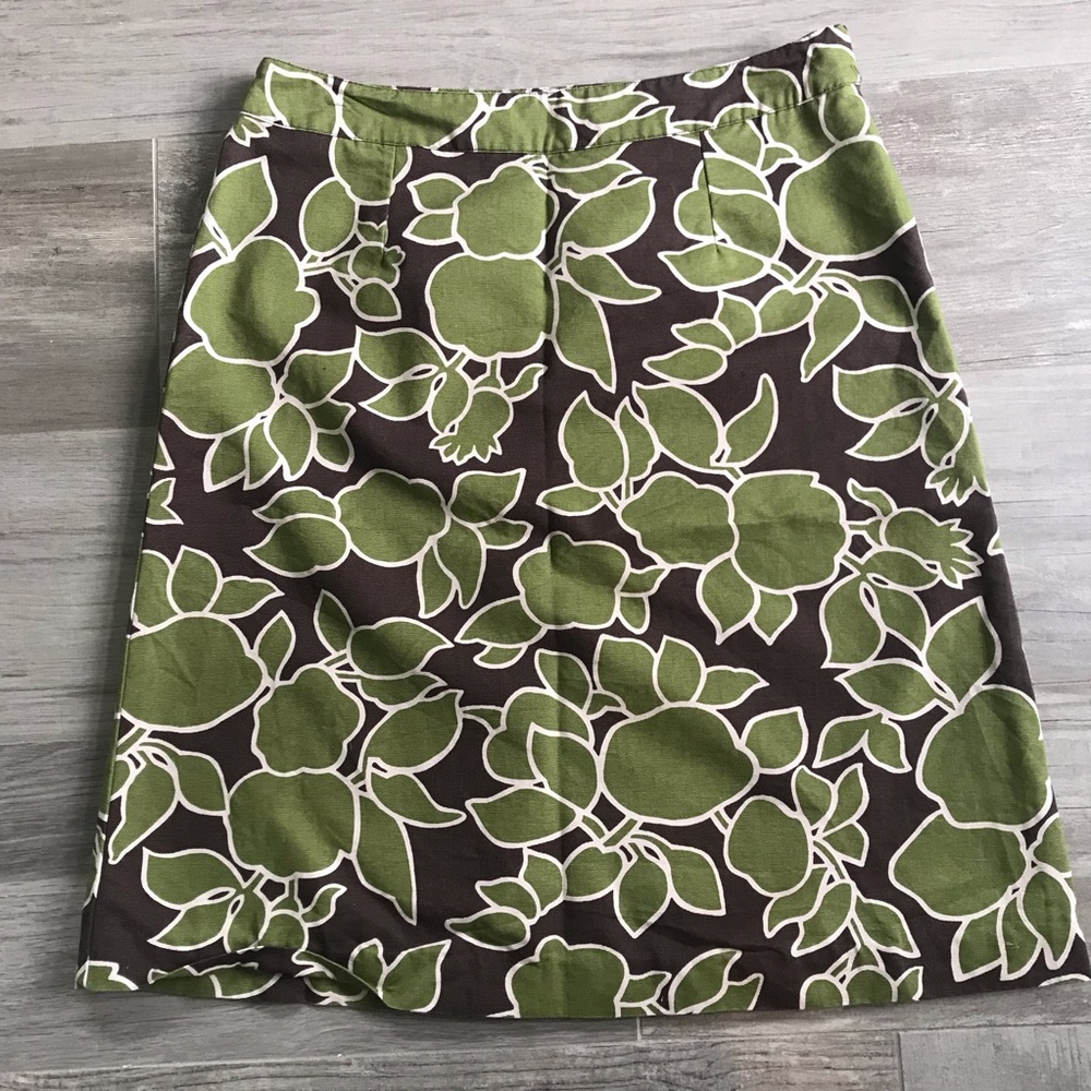 Boden a line modern floral skirt olive brown